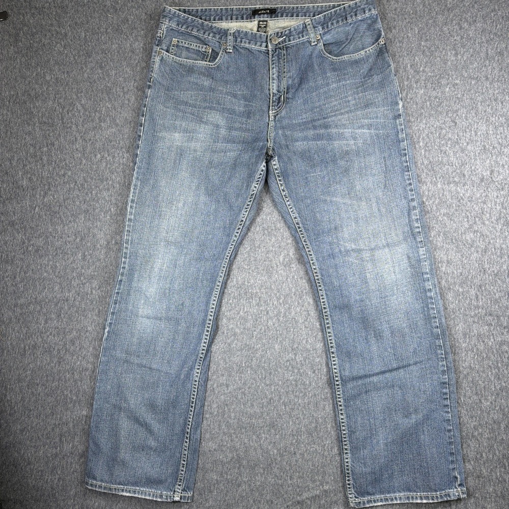 Alfani Men Jeans 36x32 Blue Denim Straight Leg‎ Cotton Casual Faded Look
